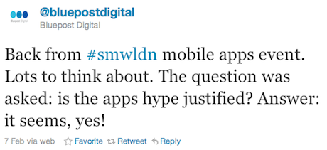 Bluepost Digital Apps Go Social Tweet